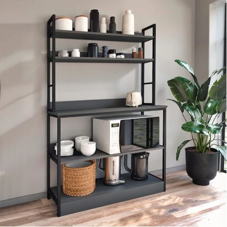 Foyer Megapap metallic floor shelf unit in black - anthracite color 101x36x160,7cm.