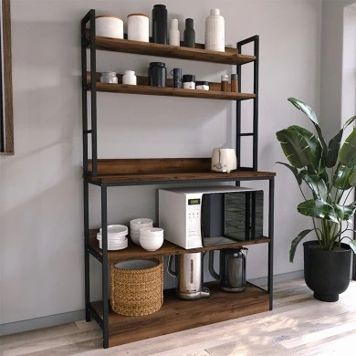 Foyer Megapap metallic floor shelf unit in black - smoked walnut color 101x36x160,7cm.