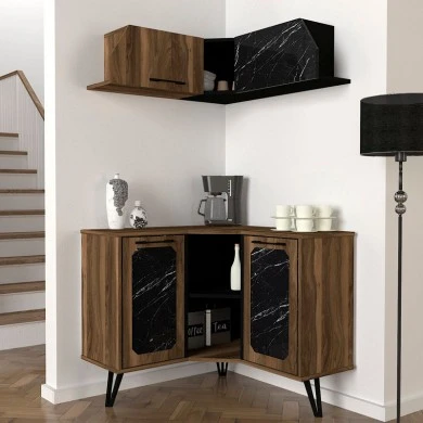 Lambert Megapap corner melamine kitchen furniture in walnut - black marble effect color 92,5x35x83,6cm.