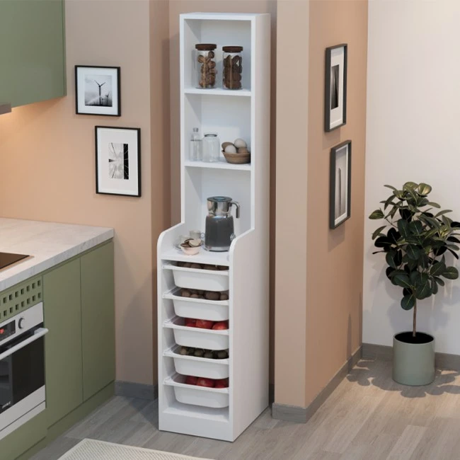 Utah Megapap melamine multipurpose furniture in white color 34.6x44.3x178cm.