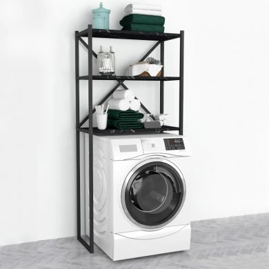 Mindy Megapap metal - melamine washing machine furniture in black marble effect color 66x34x160cm.