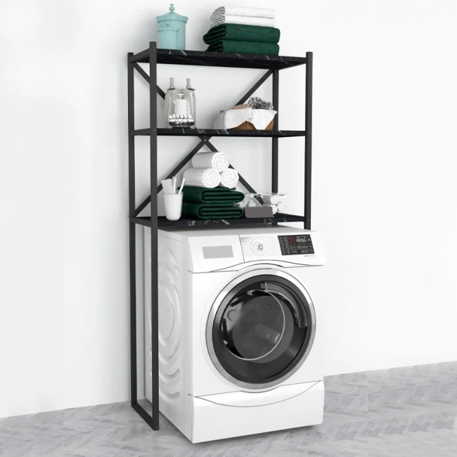 Mindy Megapap metal - melamine washing machine furniture in black marble effect color 66x34x160cm.