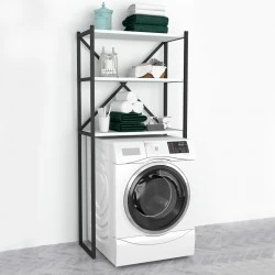 Mindy Megapap metal - melamine washing machine furniture in black - white color 66x34x160cm.