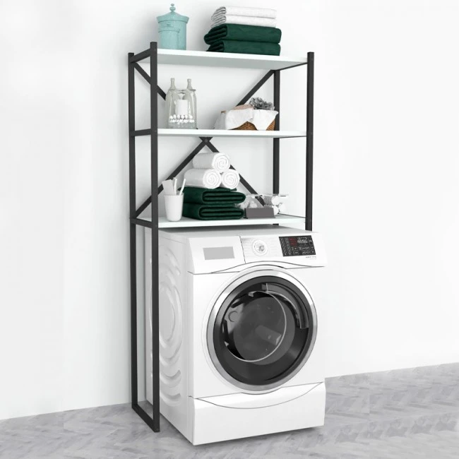 Mindy Megapap metal - melamine washing machine furniture in black - white color 66x34x160cm.