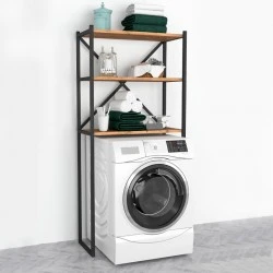 Mindy Megapap metal - melamine washing machine furniture in black - pine oak color 66x34x160cm.