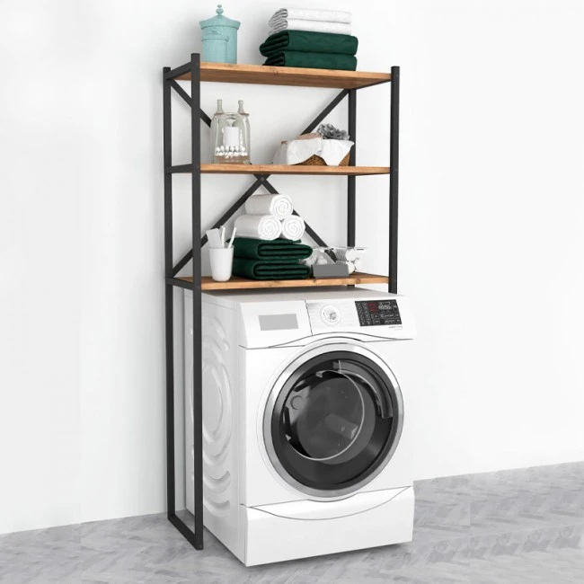 Mindy Megapap metal - melamine washing machine furniture in black - pine oak color 66x34x160cm.