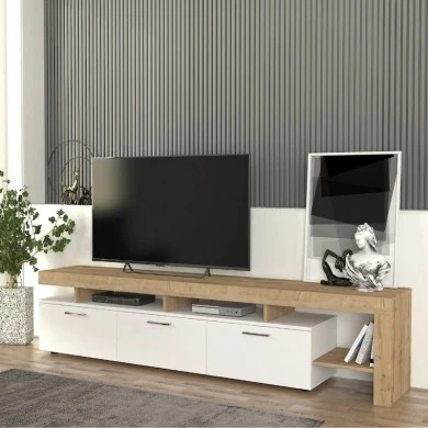 Acnes Megapap melamine tv stand in white - sapphire oak color 220x40x52cm.