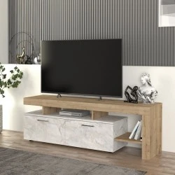 Acnes Megapap melamine tv stand in white marble - sapphire oak color 160x40x53cm. Acnes Megapap melamine tv stand in white marble - sapphire oak color 160x40x53cm.