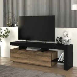 Acnes Megapap melamine tv stand in black - walnut color 160x40x53cm.
