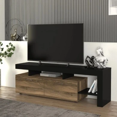 Acnes Megapap melamine tv stand in black - walnut color 160x40x53cm.