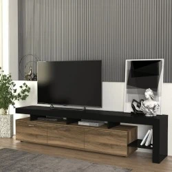 Acnes Megapap melamine tv stand in black - walnut color 220x40x52cm.