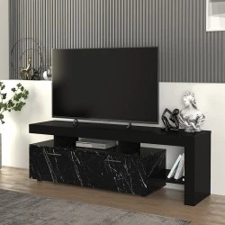 Acnes Megapap melamine tv stand in black - black marble effect color 160x40x53cm.