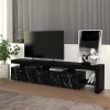 Acnes Megapap melamine tv stand in black - black marble effect color 220x40x52cm.