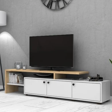 Amadeo Megapap melamine TV furniture in white - oak color 197.5x35x46cm.