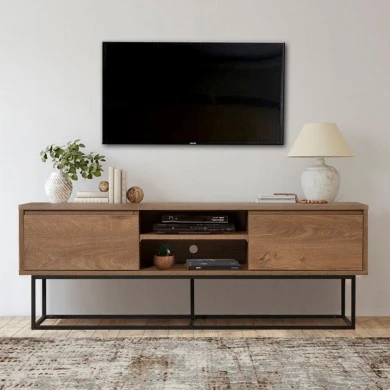 Amedeo Megapap melamine TV furniture in walnut color 140x40x50cm.