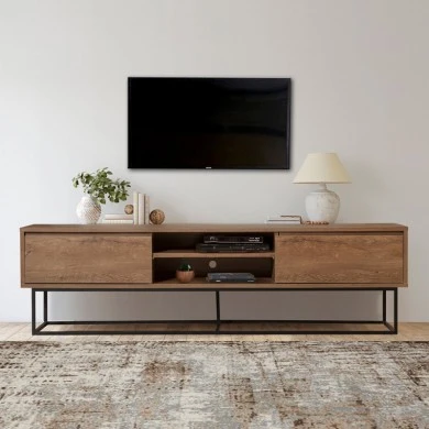 Amedeo Megapap melamine TV furniture in walnut color 180x40x50cm.