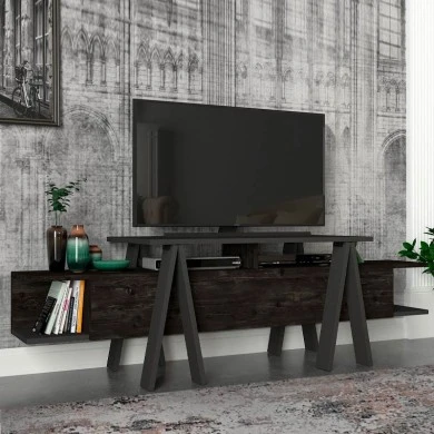 Aspero Megapap melamine TV stand in black rebab - anthracite color 160x45x50cm.