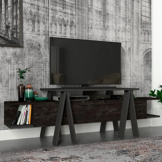 Aspero Megapap melamine TV stand in black rebab - anthracite color 160x45x50cm.