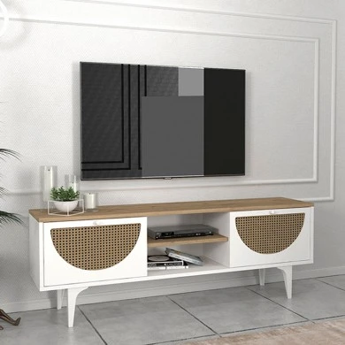 Aureta Megapap melamine TV stand in white - sapphire oak color 150x35x52.8cm.