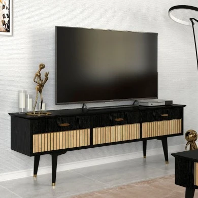 Bolea Megapap melamine TV stand in modern black color 150x35x49.7cm.