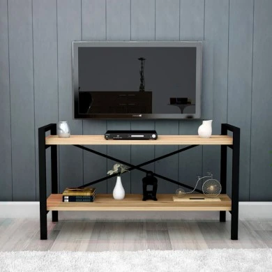 Broke Megapap metal - melamine TV furniture in atlantic pine - black color 120x34x60cm.