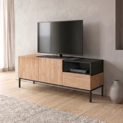 Έπιπλο τηλεόρασης Cailin Megapap χρώμα sepet oak - black wood 140x41,8x55εκ. Έπιπλο τηλεόρασης Cailin Megapap χρώμα sepet oak - black wood 140x41,8x55εκ.