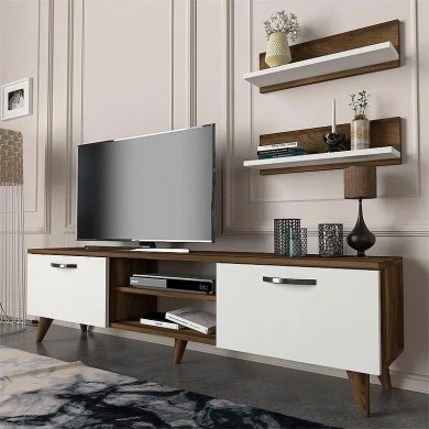 Colin Megapap melamine tv stand in white - walnut color 150x29.5x40,6cm.