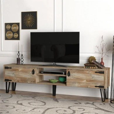 Costa Megapap melamine TV stand in vintage patik - black color 180x29,5x49cm.