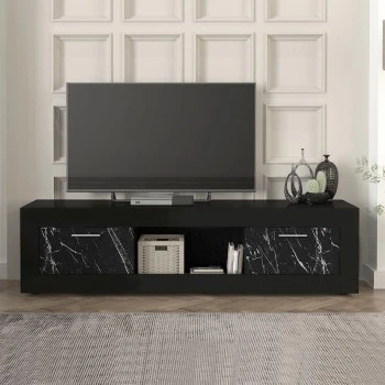 Davin Megapap melamine tv stand in black - black marble effect color 180x40x47cm.