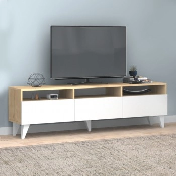 Έπιπλο τηλεόρασης Deluxe Megapap χρώμα λευκό - φυσικό οξιάς 180x35x47cm.