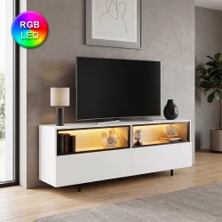Eco Megapap melamine TV stand with Rgb Led  in white color 180x32x67cm.