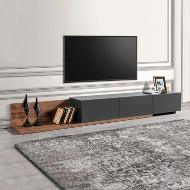 Enstey Megapap melamine TV furniture in walnut - anthracite color 260x41.8x33.5cm.