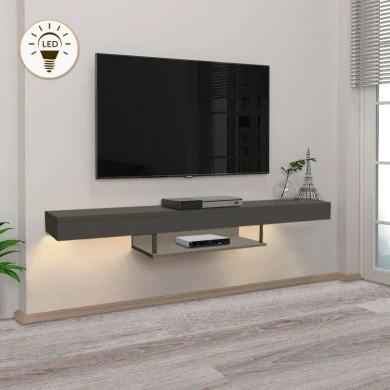 Albares Megapap melamine wall TV cabinet with LED lighting in anthracite color 150x29.6x22cm.