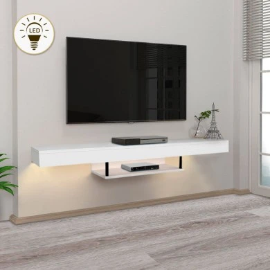 Albares Megapap melamine wall TV cabinet with LED lighting in white color 150x29.6x22cm.