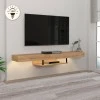 Albares Megapap melamine wall TV cabinet with LED lighting in sapphire oak color 150x29.6x22cm.