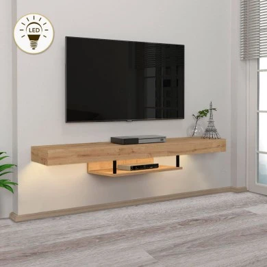 Albares Megapap melamine wall TV cabinet with LED lighting in sapphire oak color 150x29.6x22cm.