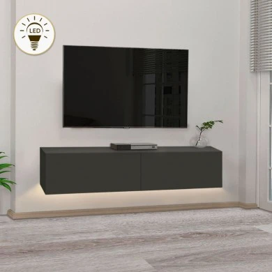 Aristo Megapap melamine wall TV cabinet with LED lighting in anthracite color 135x31.6x25cm.