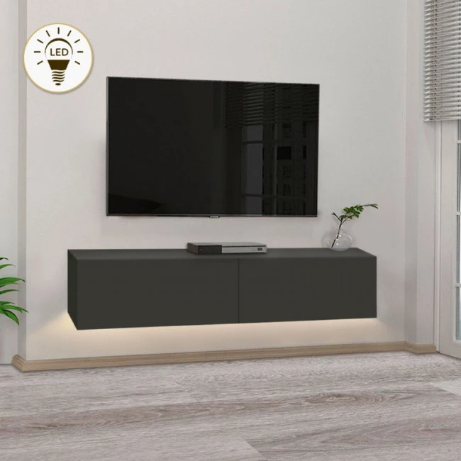 Aristo Megapap melamine wall TV cabinet with LED lighting in anthracite color 135x31.6x25cm.
