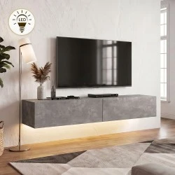 Aristo Megapap melamine wall TV cabinet with LED lighting in concrete grey color 135x31.6x25cm. Aristo Megapap melamine wall TV cabinet with LED lighting in concrete grey color 135x31.6x25cm.