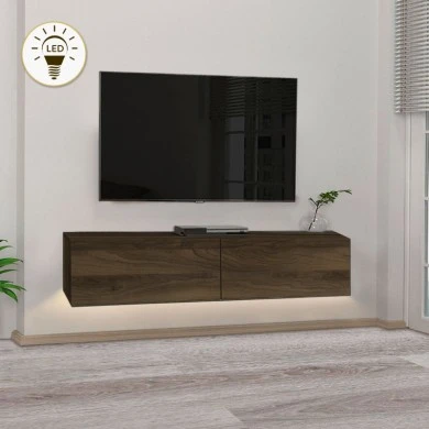 Aristo Megapap melamine wall TV cabinet with LED lighting in walnut color 135x31.6x25cm.