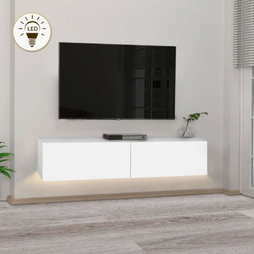 Έπιπλο τηλεόρασης επιτοίχιο Aristo Megapap με LED χρώμα λευκό 135x31,6x25εκ.