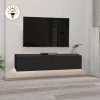 Aristo Megapap melamine wall TV cabinet with LED lighting in black color 135x31.6x25cm.
