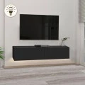 Aristo Megapap melamine wall TV cabinet with LED lighting in black color 135x31.6x25cm.