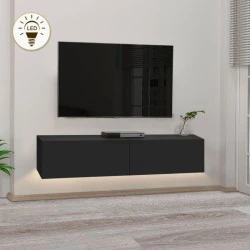 Aristo Megapap melamine wall TV cabinet with LED lighting in black color 135x31.6x25cm.