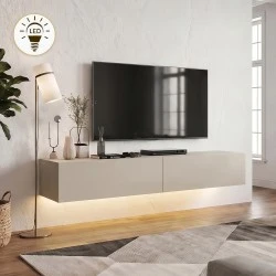 Aristo Megapap melamine wall TV cabinet with LED lighting in sandstone color 135x31.6x25cm.