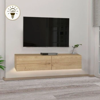 Aristo Megapap melamine wall TV cabinet with LED lighting in sapphire oak color 135x31.6x25cm.