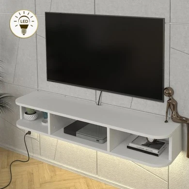 Bask Megapap melamine wall TV stand with LED lighting in white color 120x29.6x19.2cm.