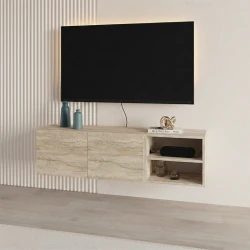 Έπιπλο τηλεόρασης επιτοίχιο Conrad Megapap χρώμα travertine 140x35x38εκ. Έπιπλο τηλεόρασης επιτοίχιο Conrad Megapap χρώμα travertine 140x35x38εκ.