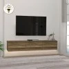 Damla Megapap melamine wall TV cabinet with LED lighting in walnut color 180x29.5x29.5cm.