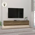 Damla Megapap melamine wall TV cabinet with LED lighting in walnut color 180x29.5x29.5cm.
